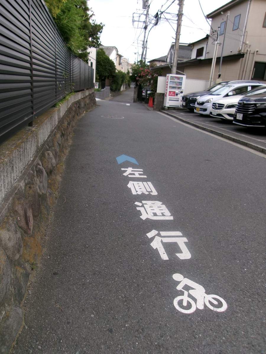路面に書かれた左側通行の表示